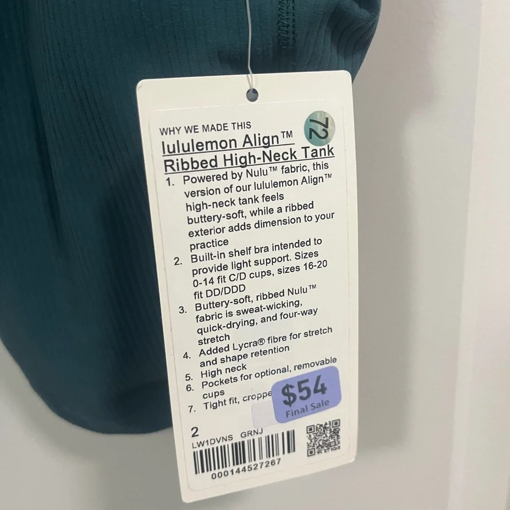 Lululemon Align Ribbed High Neck Tank GRNJ Size 2 NWT - Picture 5 of 5